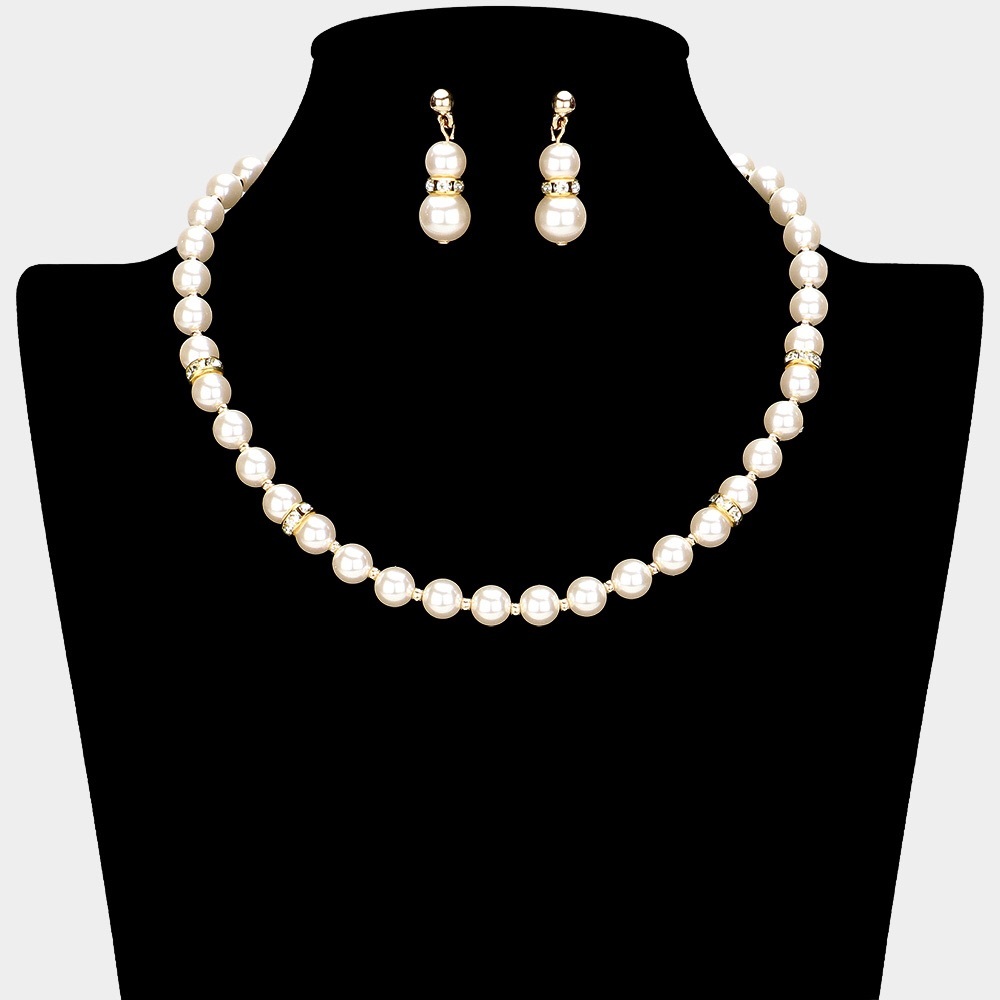 Cream Freshwater Pearls & Rhinestone Statement Necklace